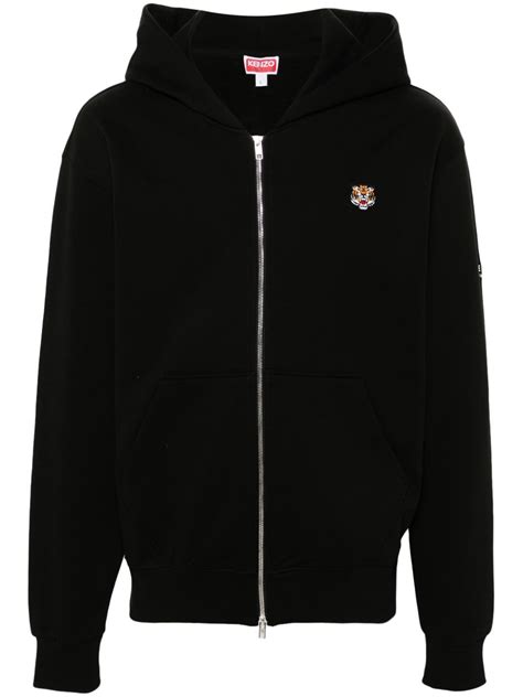 Kenzo Lucky Tiger Motif Zip Up Hoodie Black Farfetch