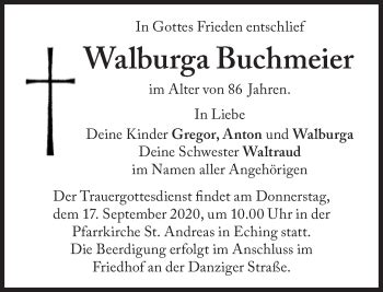 Traueranzeigen Von Walburga Buchmeier Sz Gedenken De