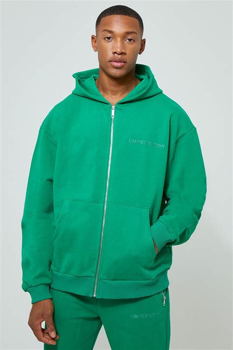 Heavyweight Loopback Zip Through Hoodie Boohoo Uk