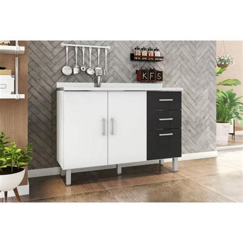 Balcão de Cozinha Suíça Sem Tampo 3 Portas e 2 Gavetas 120 cm Poliman