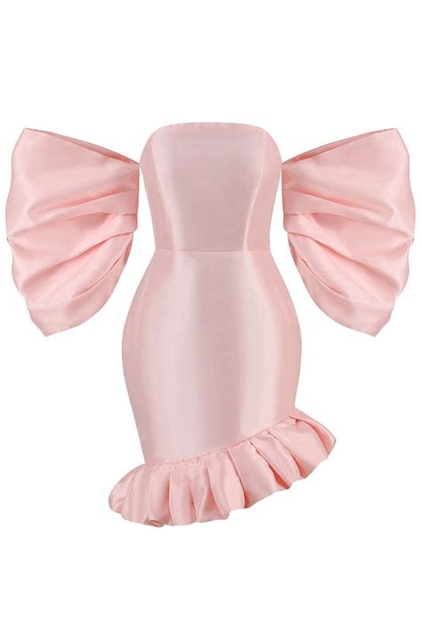 Silky Off The Shoulder Puff Sleeve Oversized Ruffle Satin Party Mini