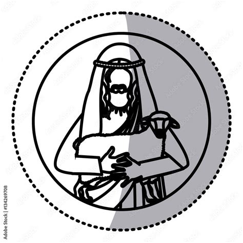 circular sticker with silhouette half body jesus carrying a sheep vector illustration Stock ...