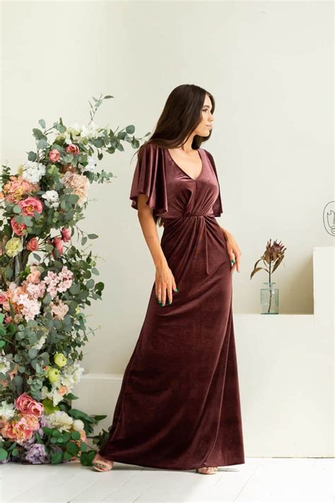 Dusty Rose Velvet Maxi Dress Flutter Sleeves A Line Style Etsy