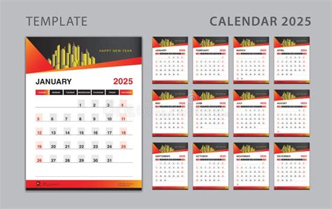 Calendar 2025 Template Vector Simple Minimal Design Planner 2025 Year