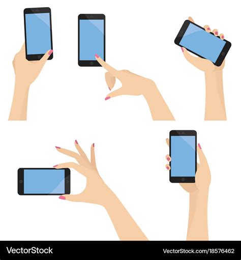 Elegant Woman Hands Holding Smart Phone Set Vector Image