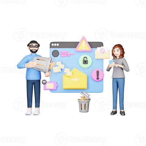 3D Character Illustration Deleting Spam Email - Digital Privacy in