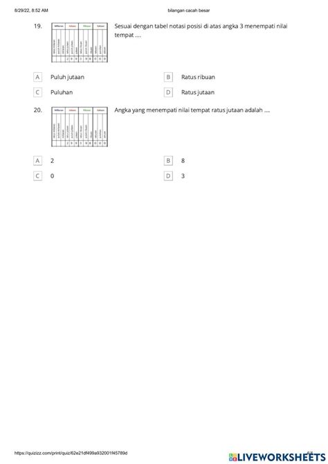 Bilangan Cacah Besar Ennidwi Live Worksheets