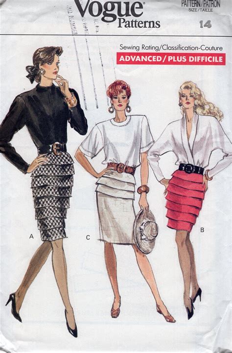 Vogue 7283 Vintage Retro 1980s 80s Tapered Skirt Ruffle Variations Sewing Pattern Free Us Ship