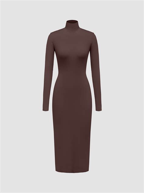 High Neck Long Sleeve Midi Dress | Ahaselected