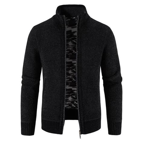 Gilet Zippé Homme En Tricot Col Montant Doublé Polaire Cardigan Chaud