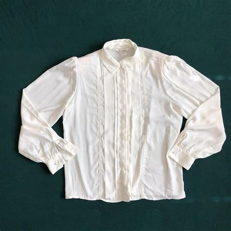 Vintage Ivory Victorian Long Sleeve Collared Blouse Depop