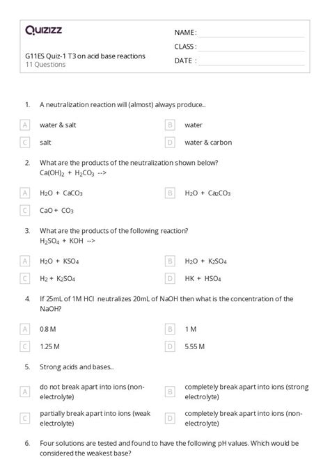 Acid Reactions Worksheet For Year 9 10 Science Worksheets Library