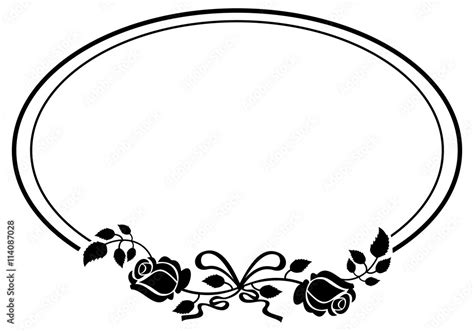 Vetor De Oval Black And White Frame With Roses Silhouettes Vector Clip