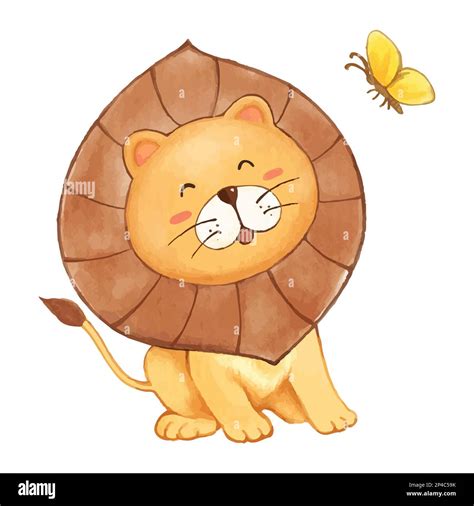 Lion And Butterfly Watercolor Paint Design Cute Animal Cartoon