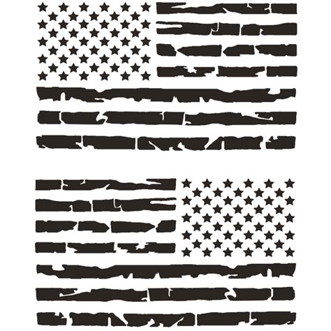 2pc Tattered Subdued Usa American Flag Decal Matte Black 4x7