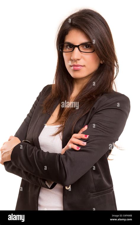 Beautiful Young Business Woman Posing Isolated Over Copy Space