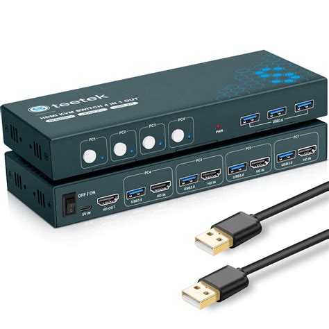 Steetek KVM Switch HDMI 4 Port Box UHD 4K 60Hz 3 USB 3 0 Hub HDMI KVM