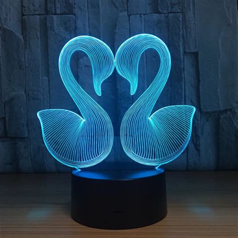 Lovely Swan Night Light 3D Illusio Lamp Baby Led Acrylic Remote Switch