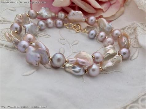 Metallic Iridescent Large Keshi With Tropical Freshwater Pearl Necklace