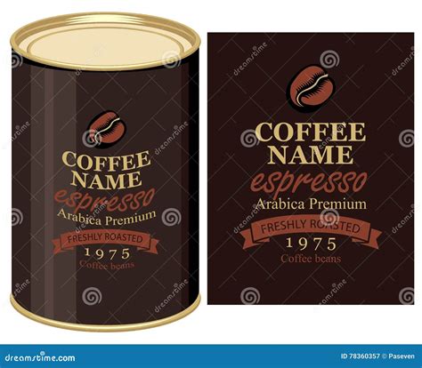 Жестяная коробка с ярлыком фасолей Coffe Иллюстрация вектора ...