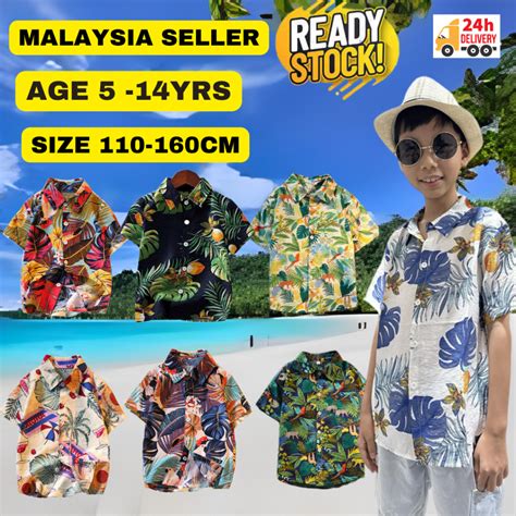 5thn 14thnbaju Budak Pantai Kids Hawaii Beach Cotton Shirts