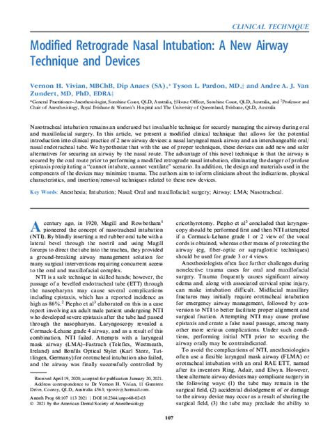 (PDF) Modified Retrograde Nasal Intubation: A New Airway Technique and ...