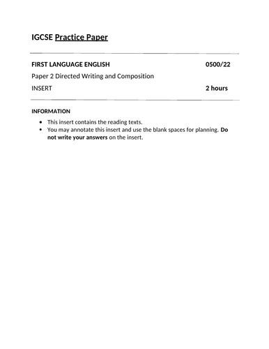 Cambridge Igcse 0500 English Language Practice Paper 2 Directed