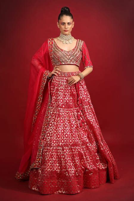 Buy Fuchsia Banarasi Chanderi Woven Geometric And Floral Tiered Bridal