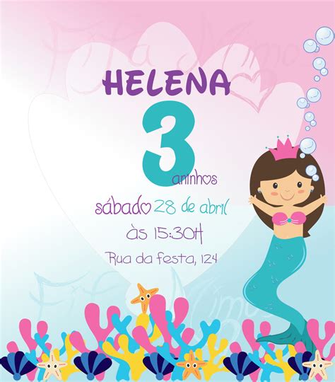 Convite Aniversário Digital Menina Tema Sereia Elo7