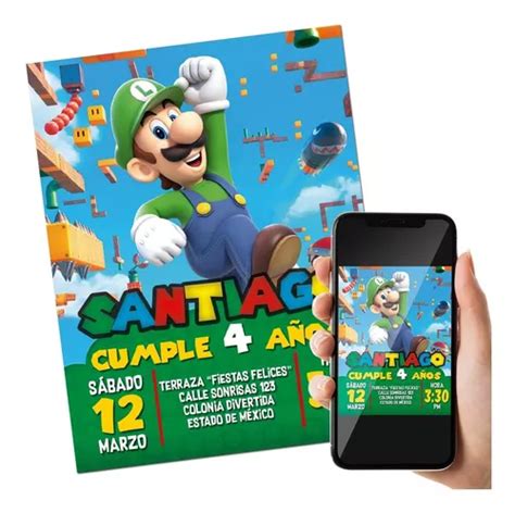 Invitacion Digital Luigi De Mario Bros Fiesta Cumplea Os En Venta En