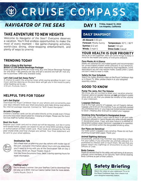 Navigator Of The Seas Night Ensenada Cruise Compass August