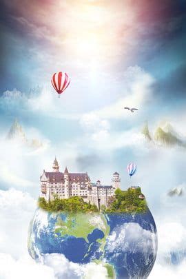 Earth Castle Light Effect Hot Air Balloon Background In 2022 Balloon