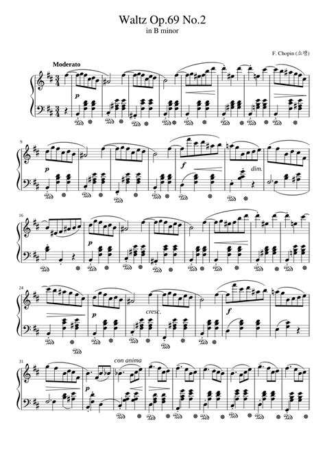 Waltz Op 69 No 2 In B Minor F Chopin Sheet Music For Piano Solo