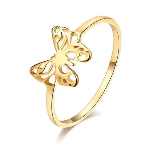 Dotifi Mujeres De Lujo Recorte Exquisito Mariposa Anillo Oro Y Plata