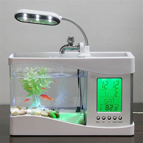 Popular Usb Desktop Mini Fish Tank Aquarium Glass Lcd Timer Clock