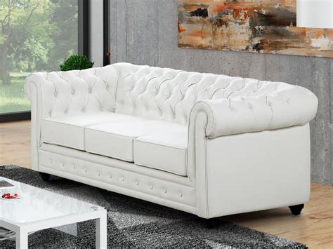 Canap Places Capitonn En Simili Blanc Chesterfield