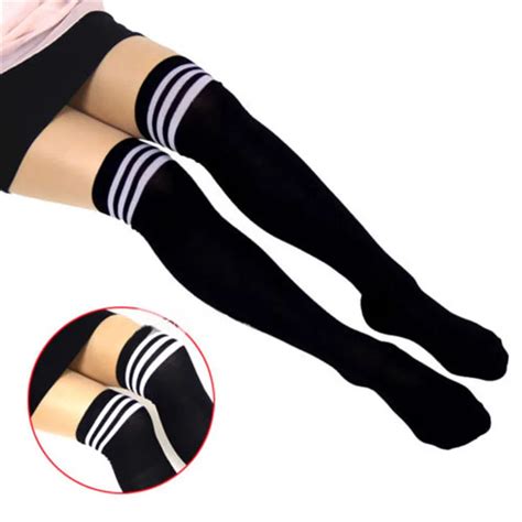 Buy Sexy Lady Girls Thigh High Striped Cotton Over Knee Long Stockings 4 Colors