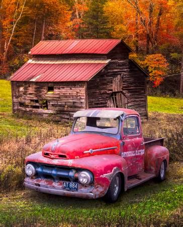 Vintage Red Ford Truck in Autumn Colors Panel 36in