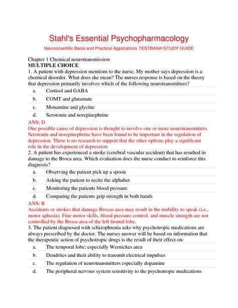 SOLUTION Stahl S Essential Psychopharmacology Neuroscientific Basis