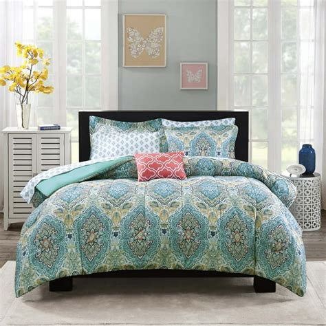 Mainstays Teal Paisley 6 Piece Bed In A Bag Comforter Set With Sheets