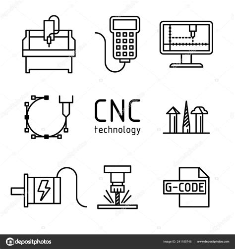 Vector Set Cnc Milling Machine Icons Stock Vector By ProfiTrollka