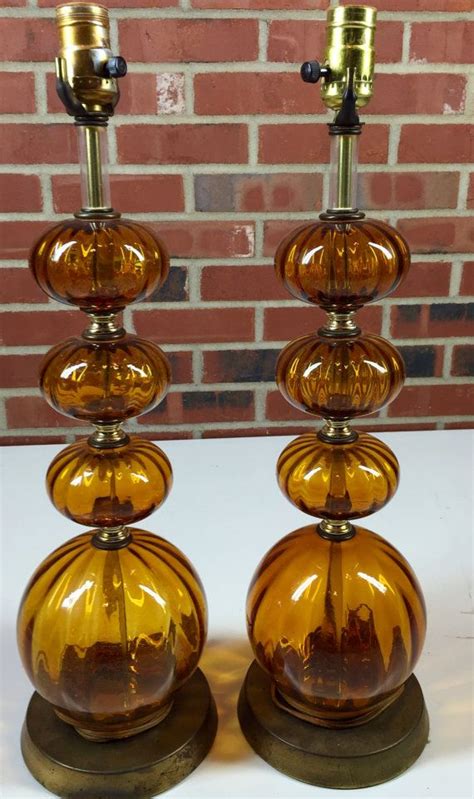 A Pair Of Brass Lamps Amber Glass Glass Bubble 70s Etsy Brass Lamp Amber Glass Vintage Decor