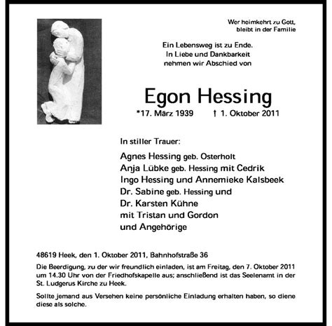 Traueranzeigen Von Egon Hessing Trauer Ms