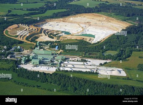 AERIAL VIEW. Open pit sand mine in the Bohemian Paradise region, mine ...