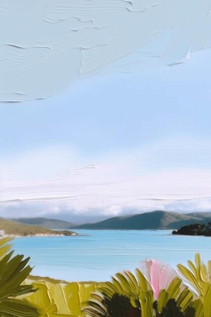 Premium Photo | A blue sea with a blue sky and a green island