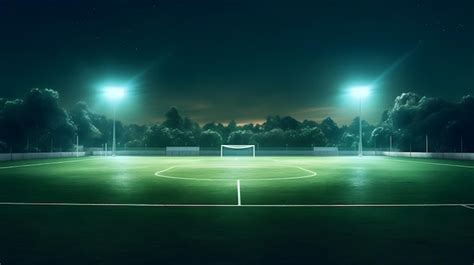 Premium AI Image | Soccer field at night with lights and spotlights