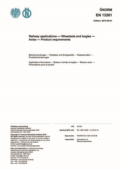 ONORM EN 13261 2012 Railway Applications Wheelsets And Bogies