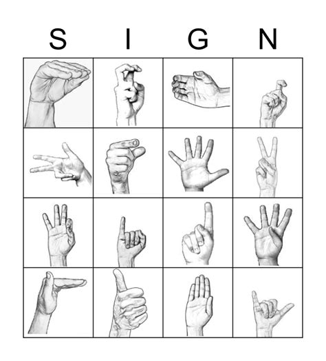 Classifier Handshape Bingo Card