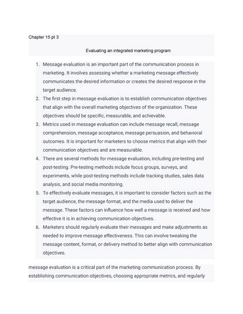 Mkt Notes Chap Pt Chapter Pt Evaluating An Integrated