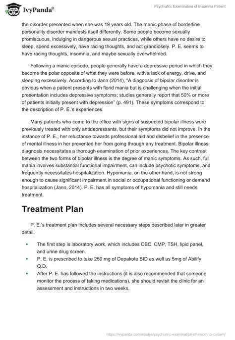 Psychiatric Examination of Insomnia Patient - 2030 Words | Coursework ...